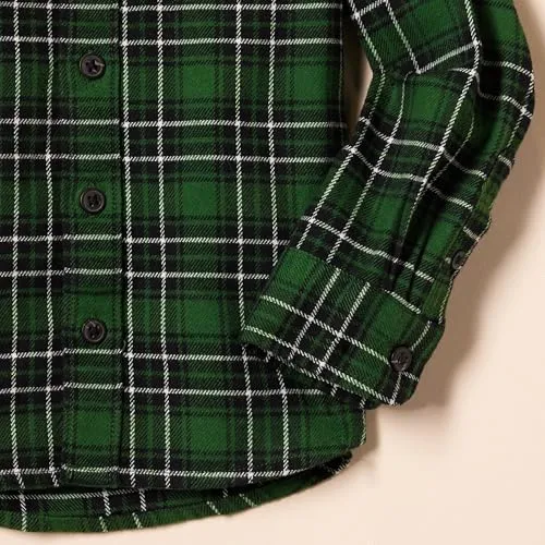 Amazon Essentials Boys' Flannel Button Down Shirt, Green, Small