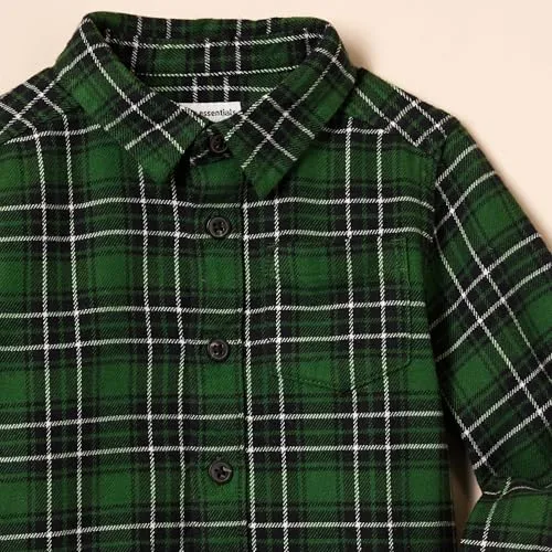 Amazon Essentials Boys' Flannel Button Down Shirt, Green, Small