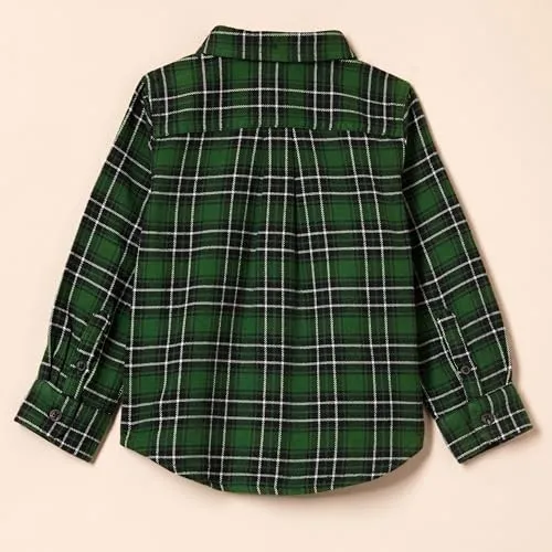 Amazon Essentials Boys' Flannel Button Down Shirt, Green, Small