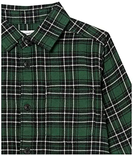 Amazon Essentials Boys' Flannel Button Down Shirt, Green, Small
