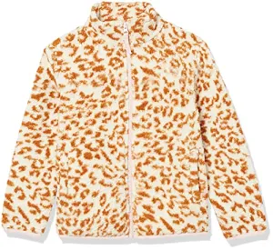 Amazon Essentials Girls' Big Sherpa Fleece Full-Zip Jackets_dnu, Ivory, Leopard, Large
