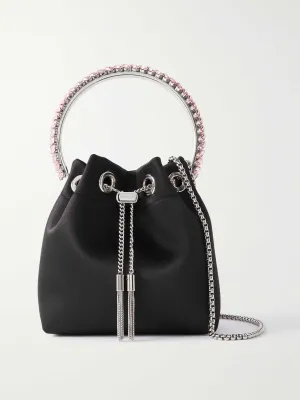 Bon Bon crystal-embellished satin bucket bag