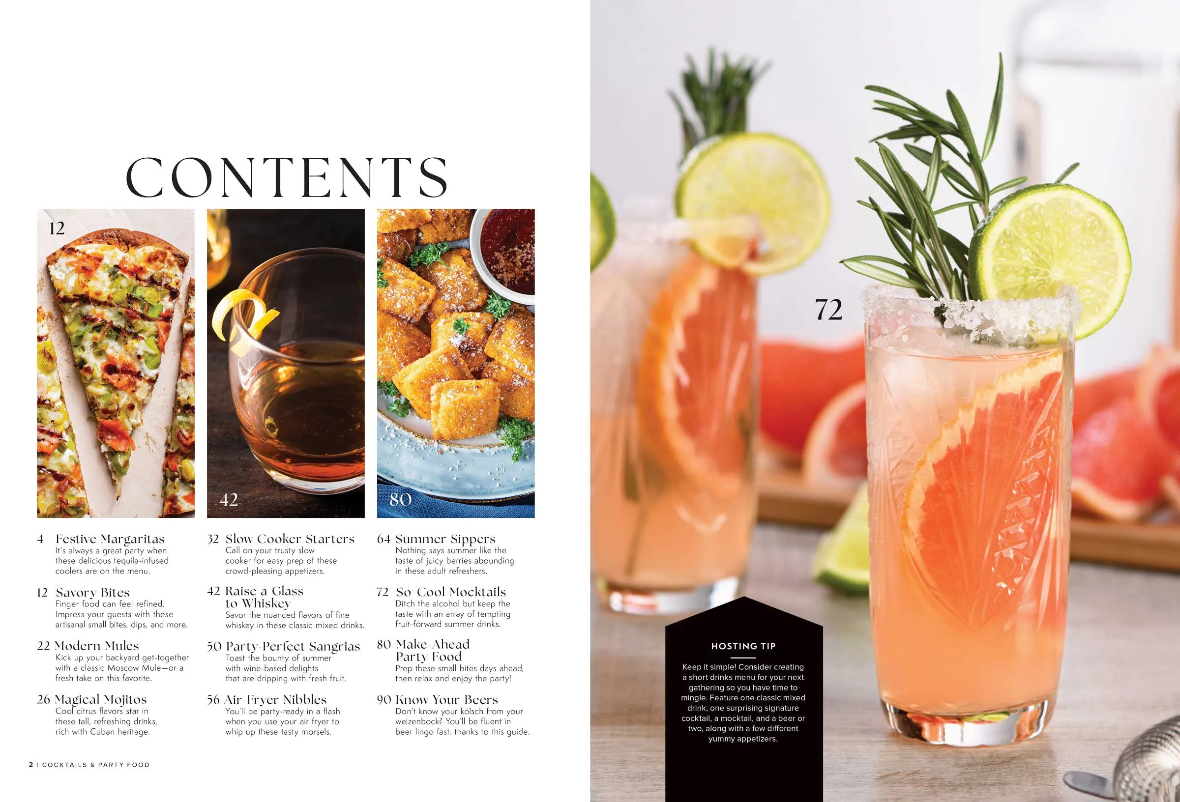 Cocktails & Party Food - 100 Delicious Drinks & Appetizers, Menus, Hosting Tips, Recipes, Air-Fryer, Slow Cooker, Margaritas, Mules, Mojitos, Sangrias, Whiskey, Mocktails, Beers, Pizza, Dips & More!