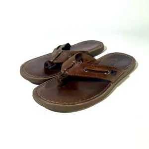 Dark Brown Leather Flip-Flops with Contoured Footbed