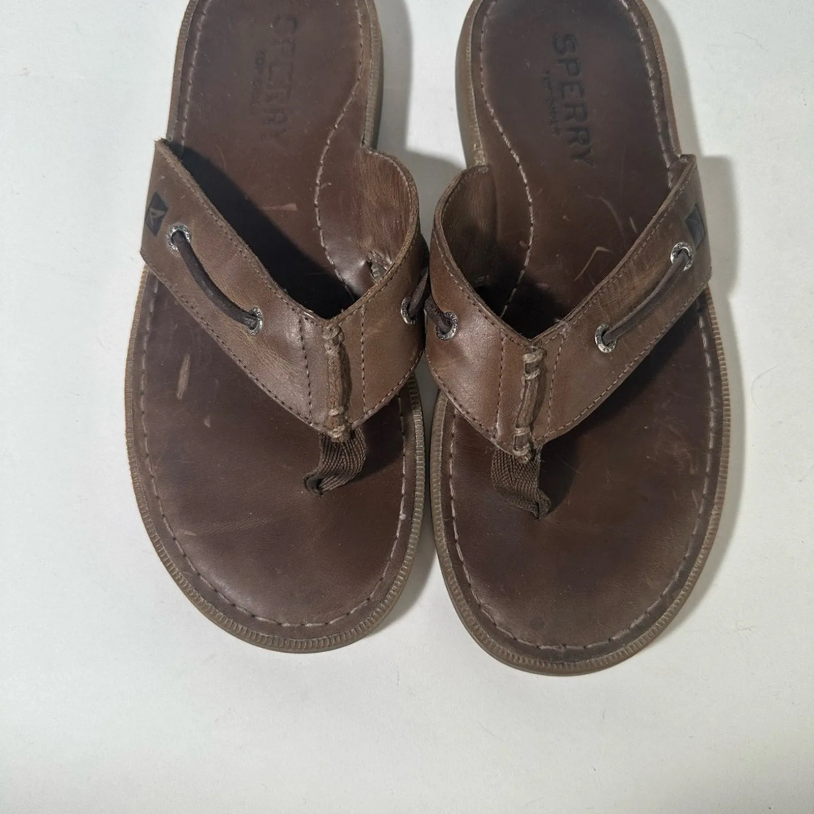 Dark Brown Leather Flip-Flops with Contoured Footbed