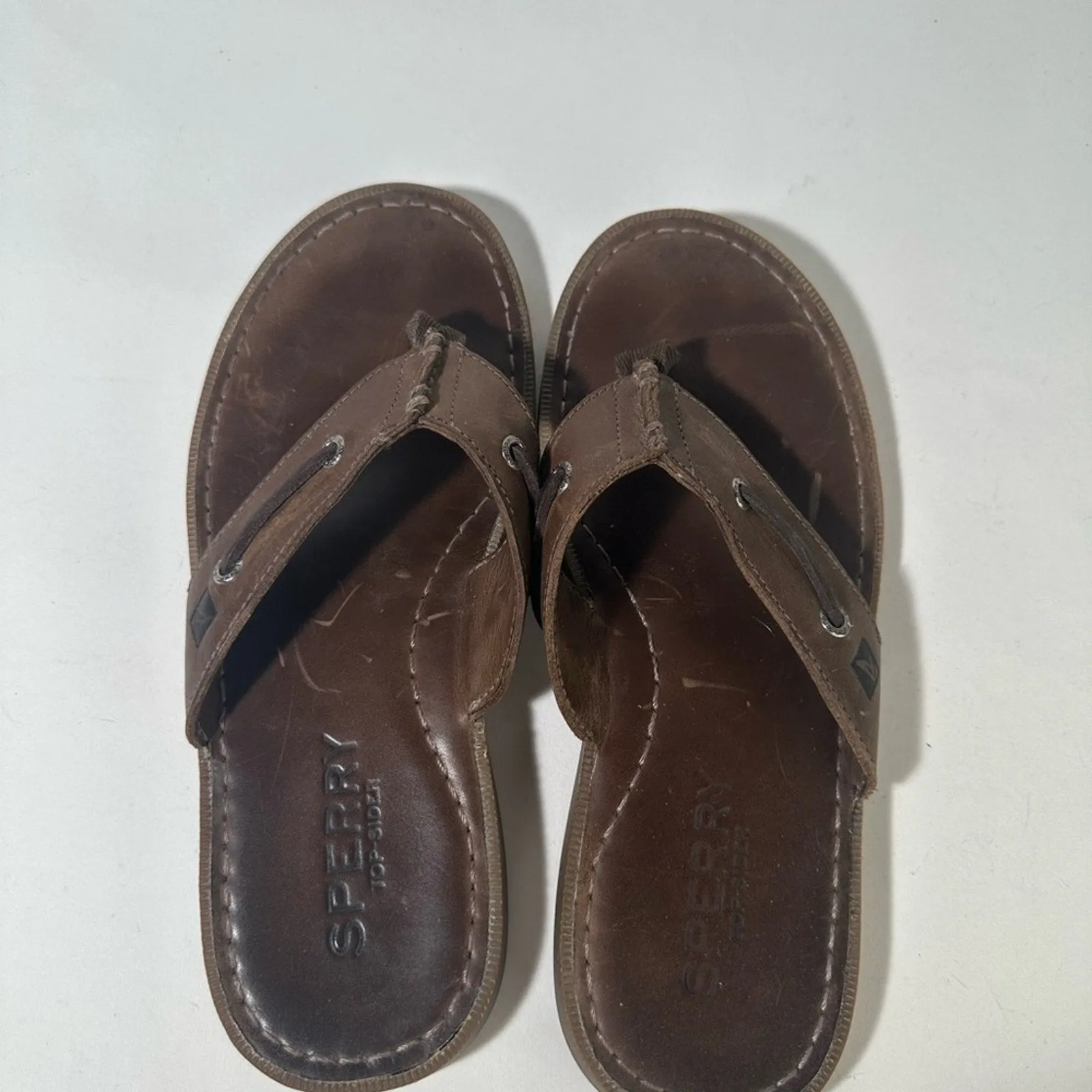 Dark Brown Leather Flip-Flops with Contoured Footbed