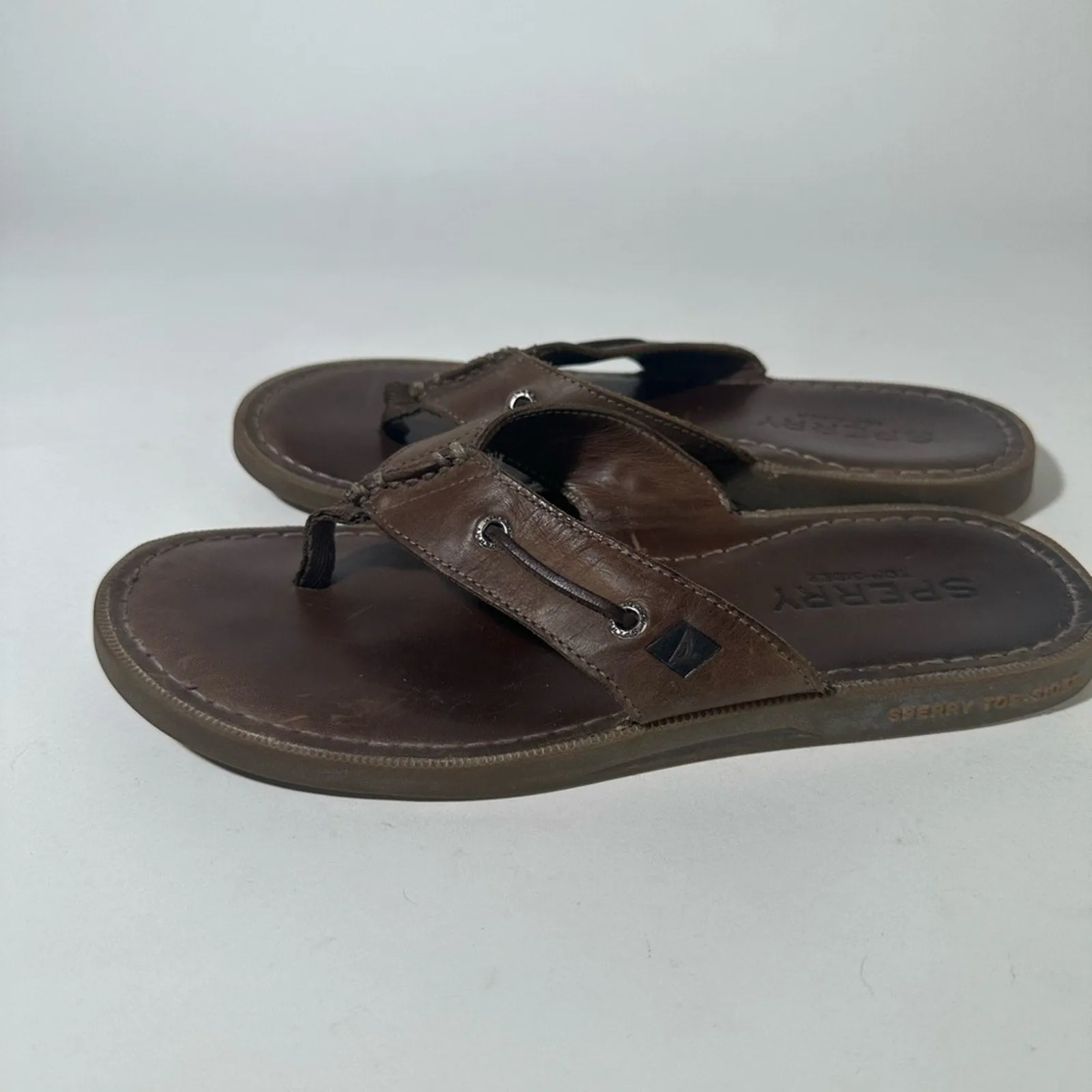 Dark Brown Leather Flip-Flops with Contoured Footbed