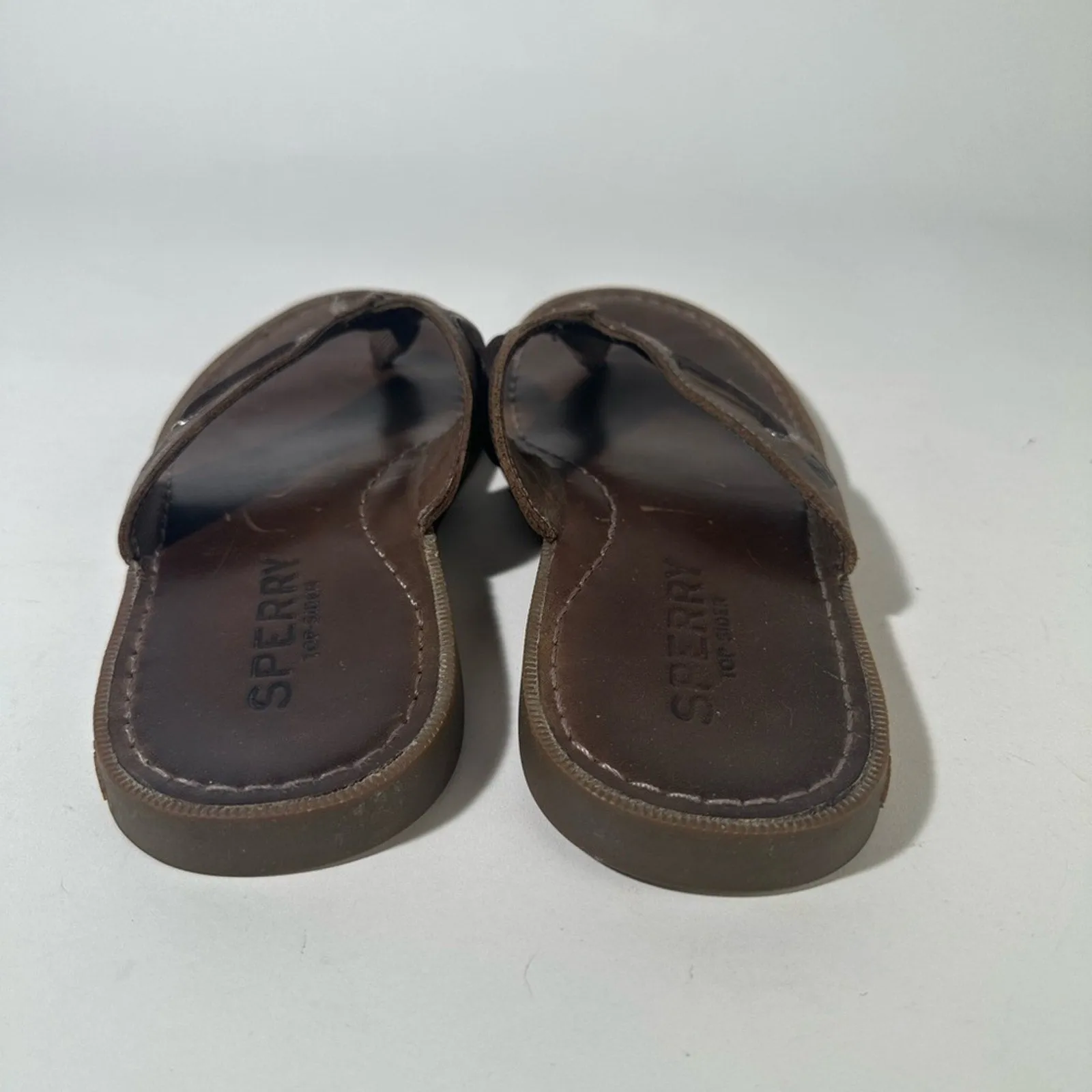 Dark Brown Leather Flip-Flops with Contoured Footbed