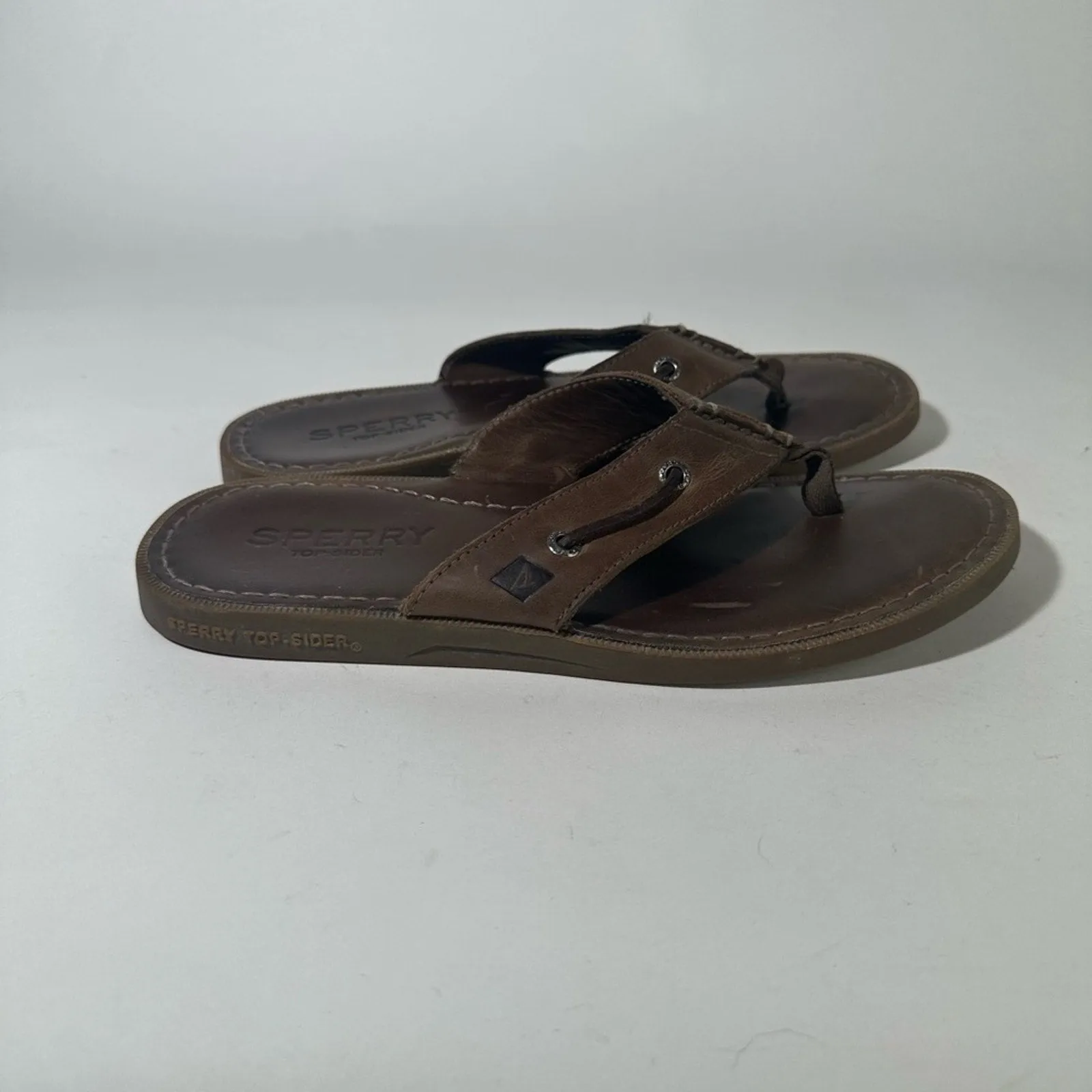 Dark Brown Leather Flip-Flops with Contoured Footbed