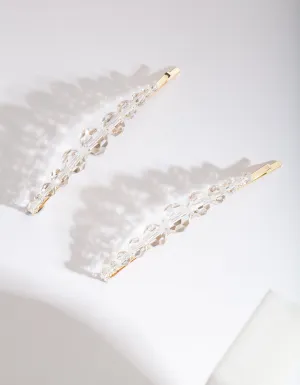 Gold Glass Bead Hair Clip 2 Pack