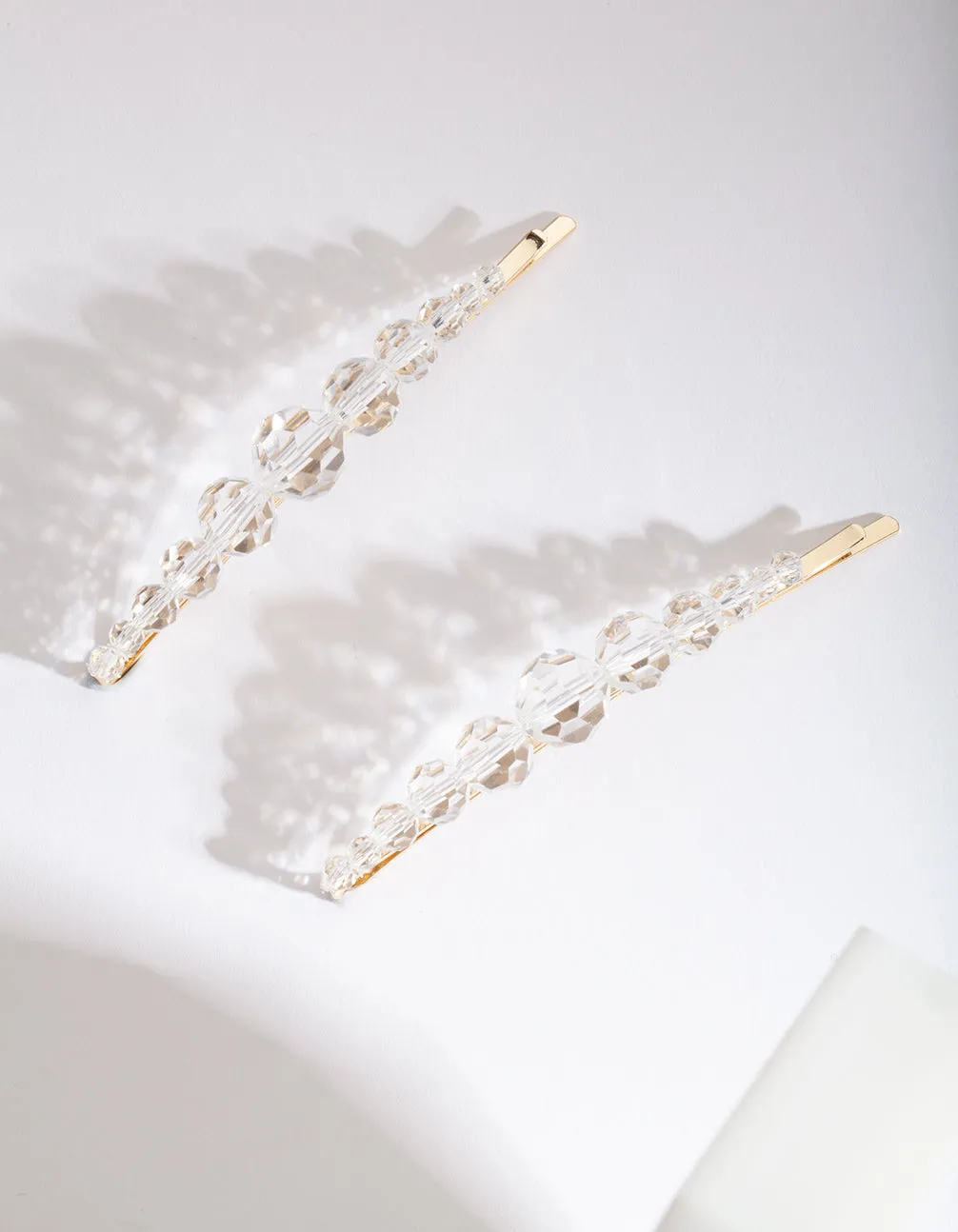 Gold Glass Bead Hair Clip 2 Pack