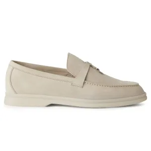 Loro Piana Summer Charms Walk Suede Goatskin Powder Pearl Loafers