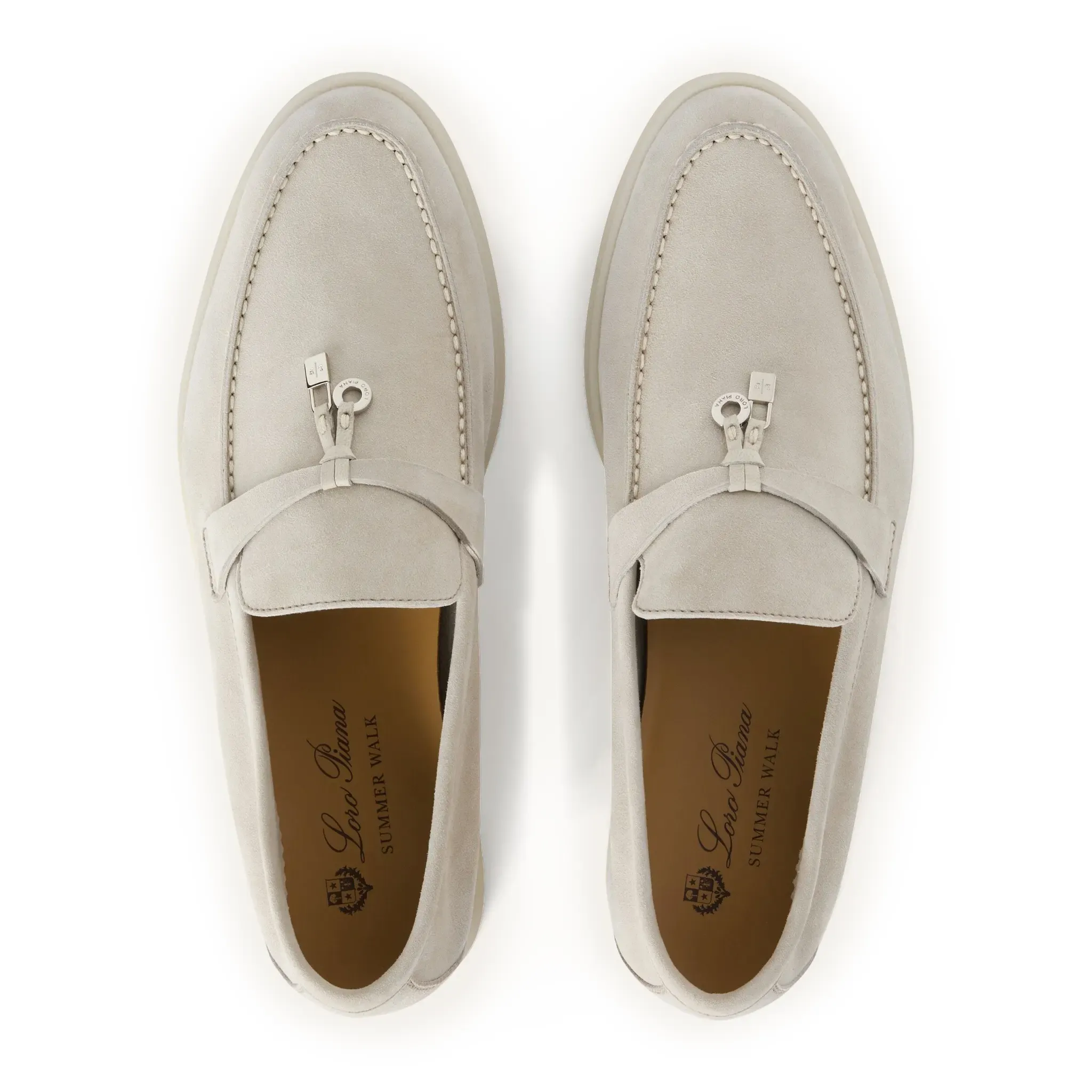 Loro Piana Summer Charms Walk Suede Goatskin Powder Pearl Loafers
