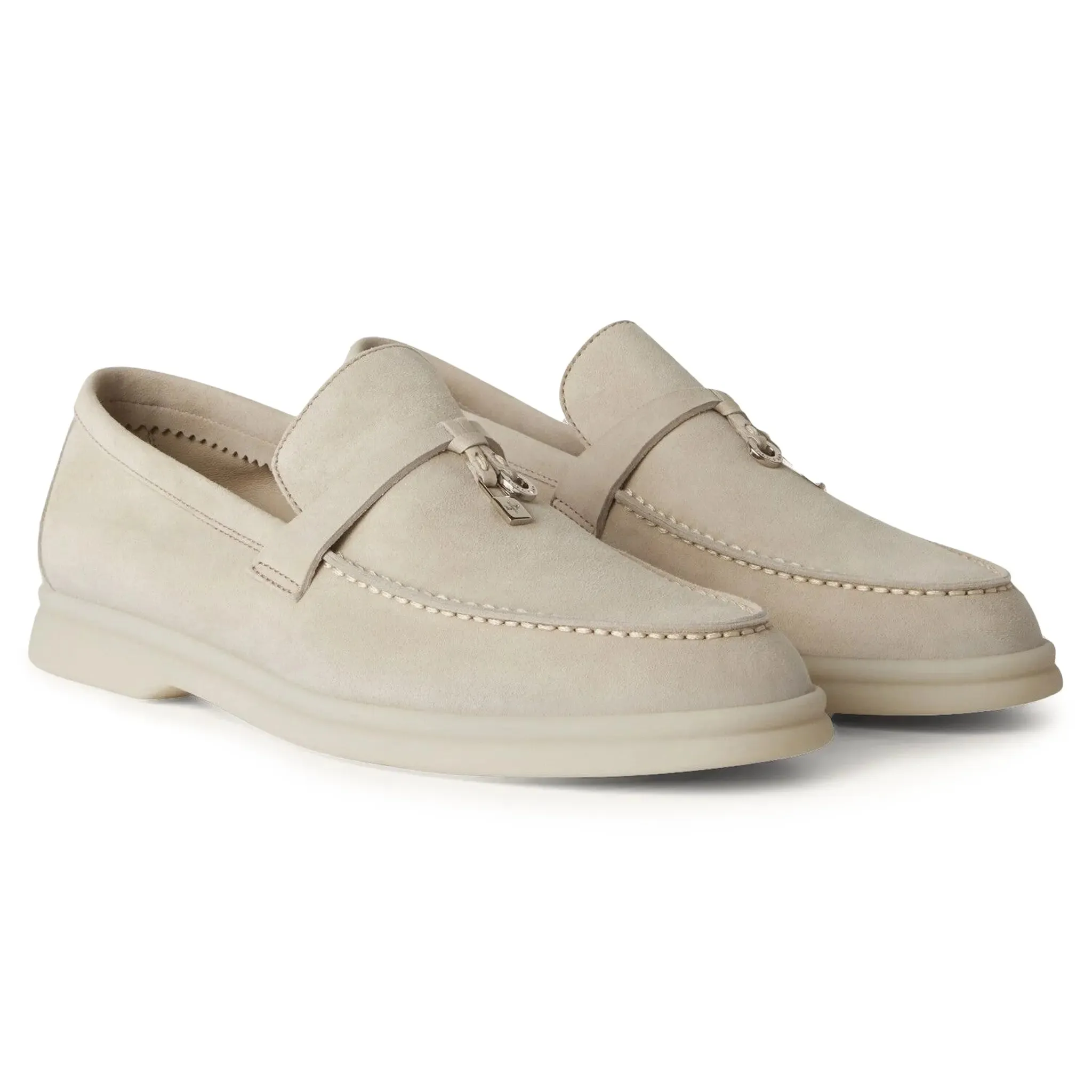 Loro Piana Summer Charms Walk Suede Goatskin Powder Pearl Loafers