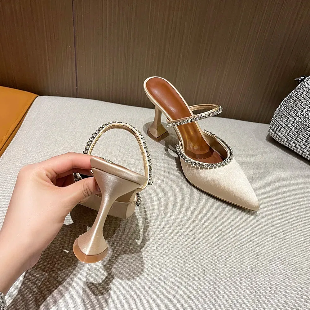 Luxury Rhinestone Satin High Heels