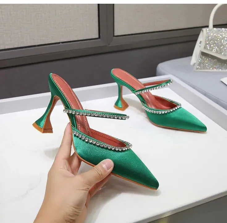 Luxury Rhinestone Satin High Heels