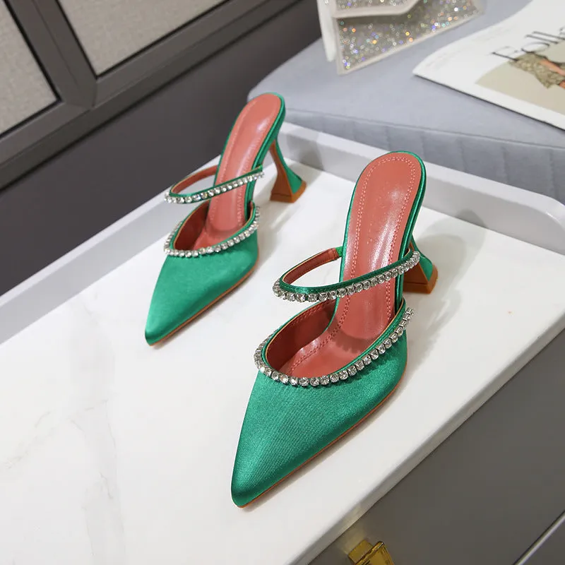 Luxury Rhinestone Satin High Heels