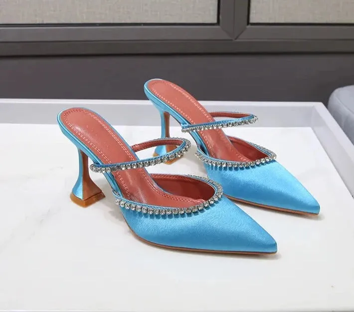 Luxury Rhinestone Satin High Heels