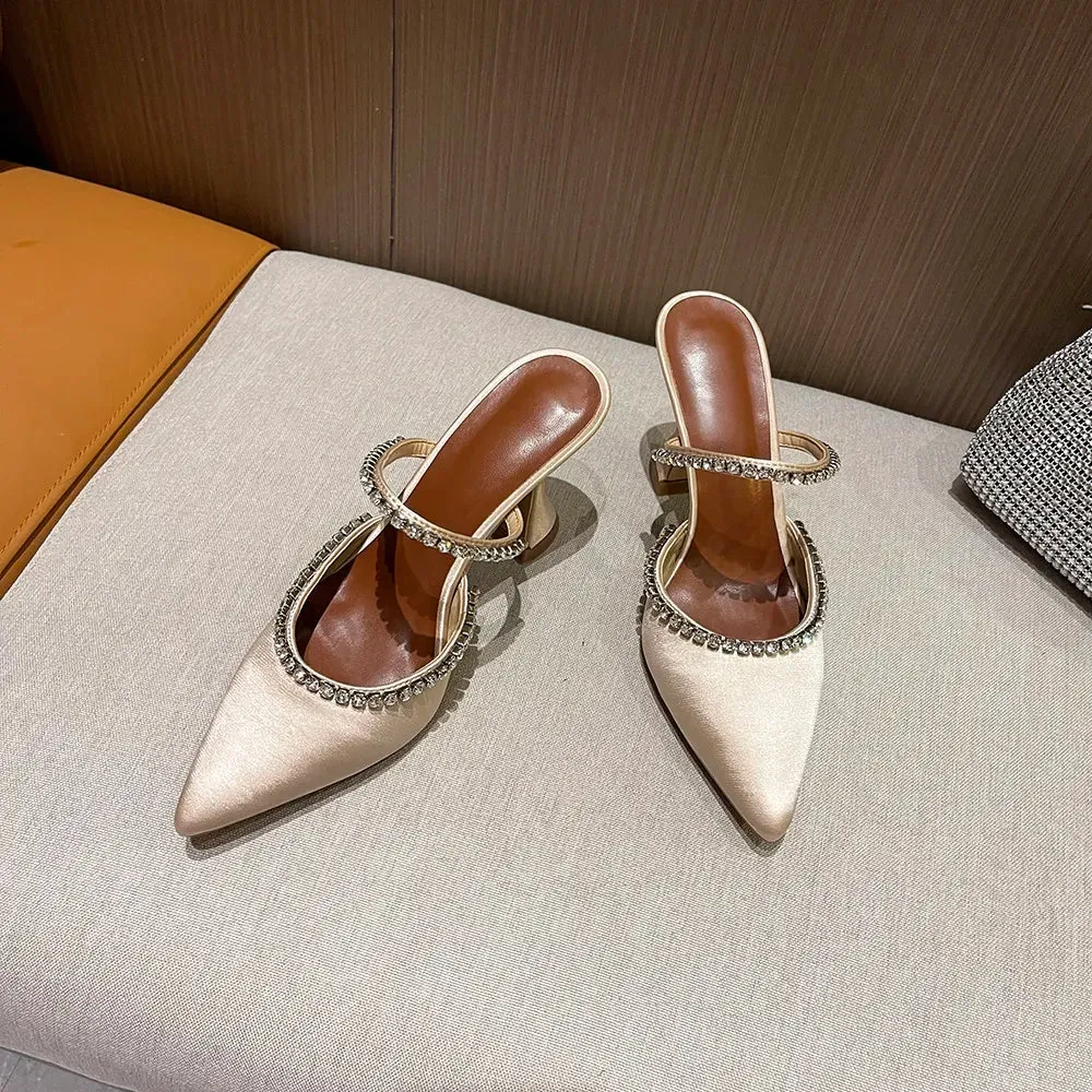 Luxury Rhinestone Satin High Heels