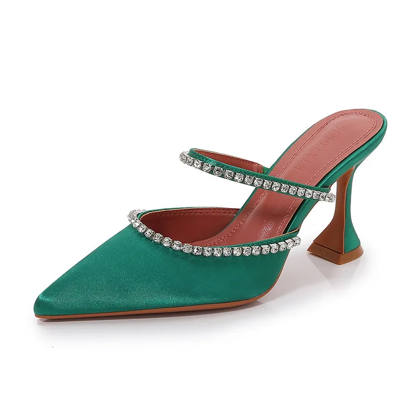 Luxury Rhinestone Satin High Heels