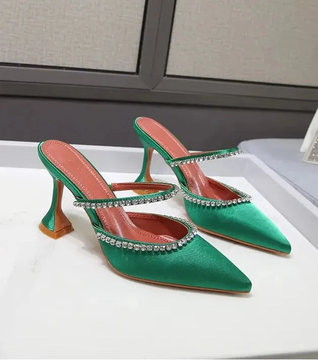 Luxury Rhinestone Satin High Heels