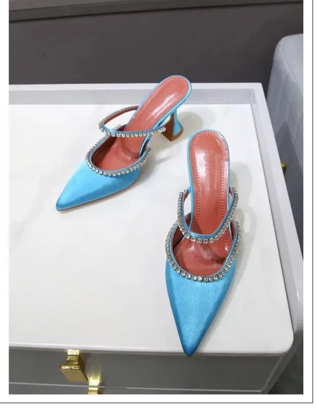 Luxury Rhinestone Satin High Heels