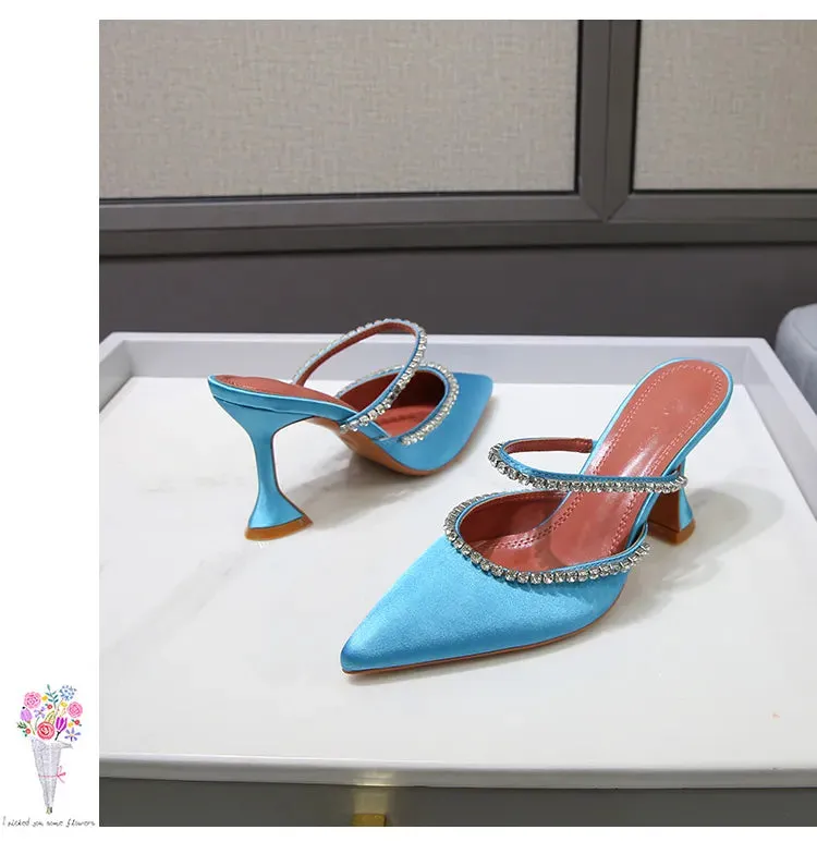 Luxury Rhinestone Satin High Heels