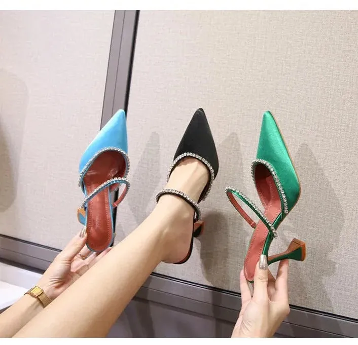 Luxury Rhinestone Satin High Heels