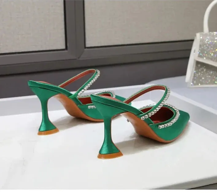 Luxury Rhinestone Satin High Heels