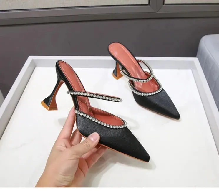 Luxury Rhinestone Satin High Heels