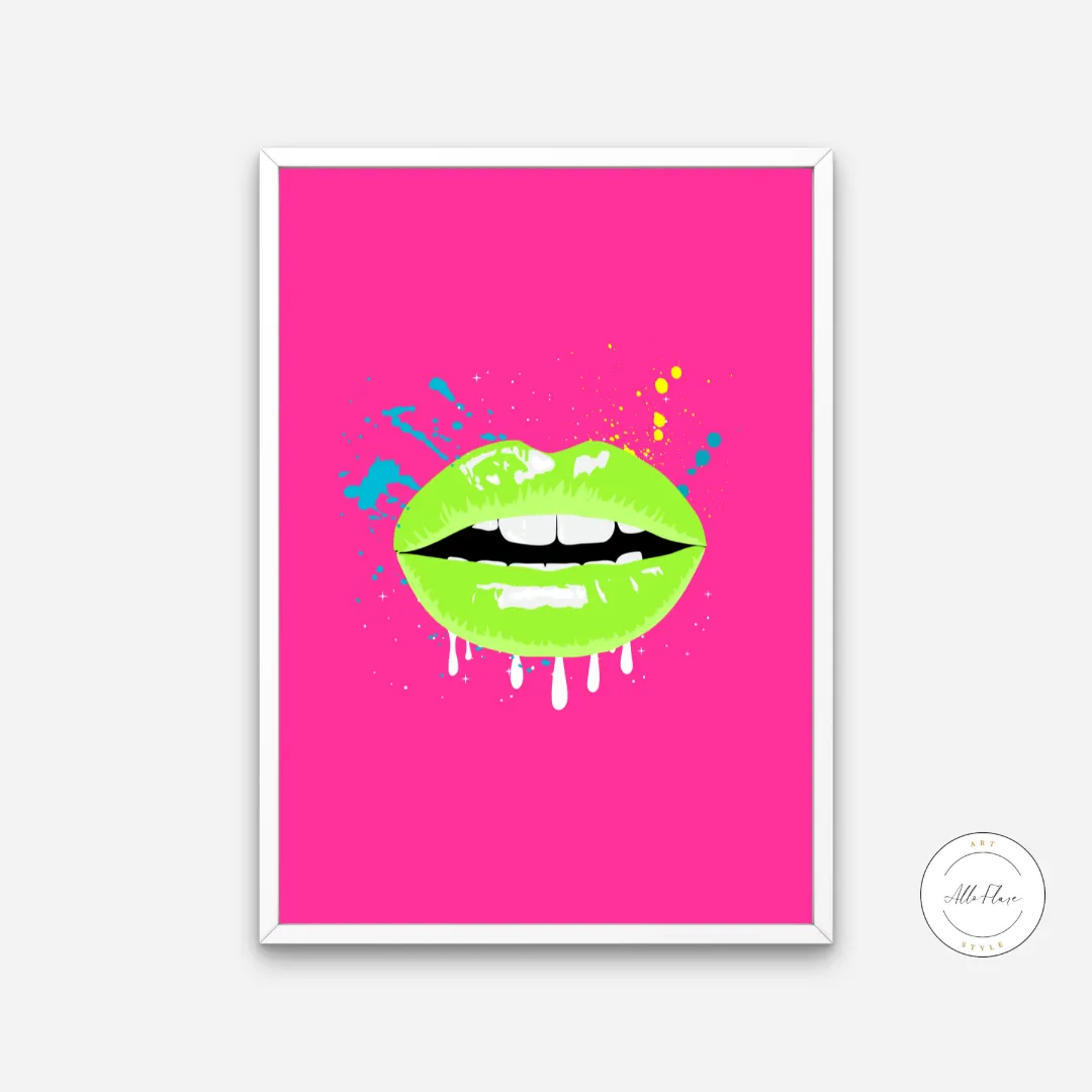 Neon Lips Wall Art PRINTABLE ART, Bright Wall Art, Colorful Prints, Neon Wall Art, Pop Wall Art, Urban Decor