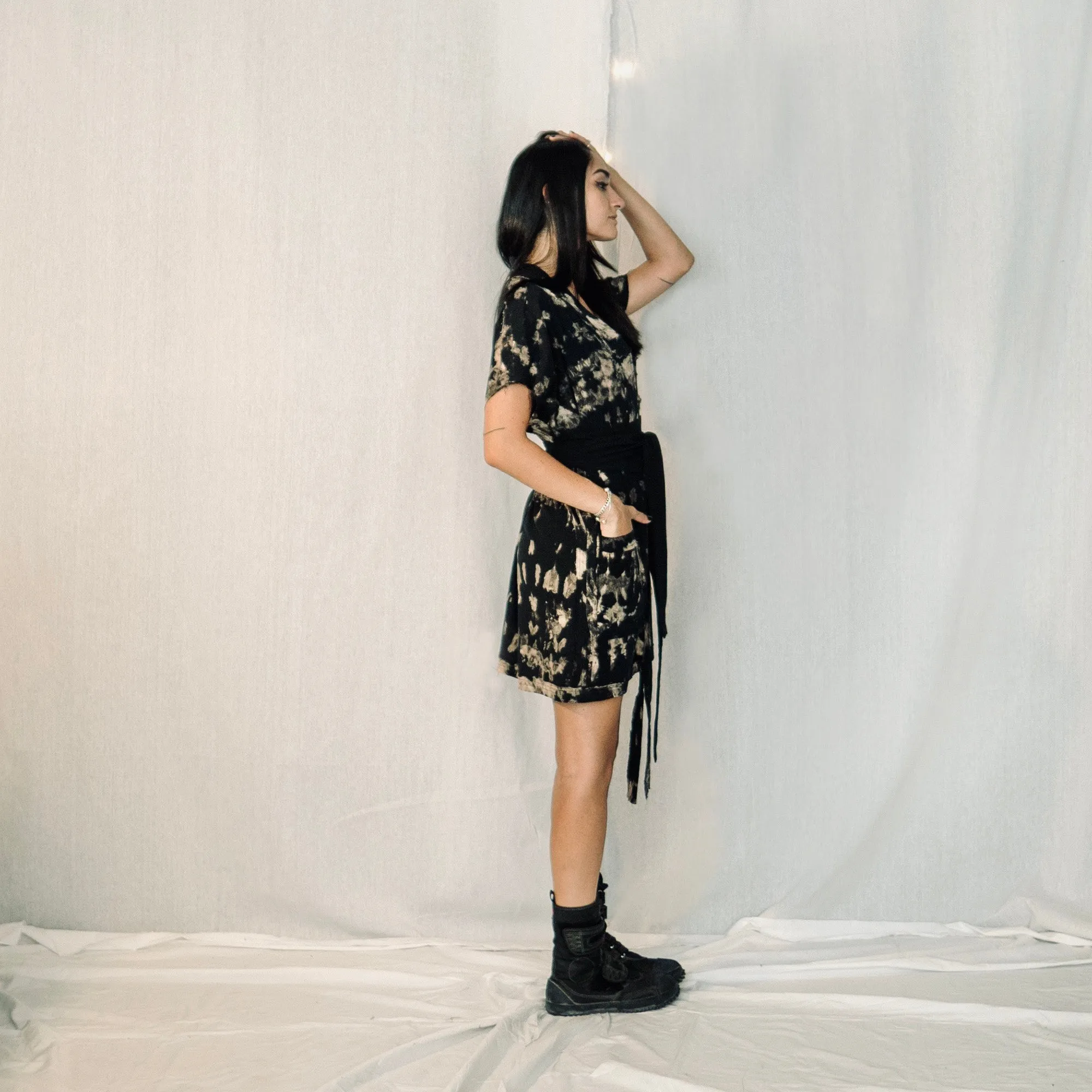 Nomad wrap-up Vest Dress  - Black & Stone