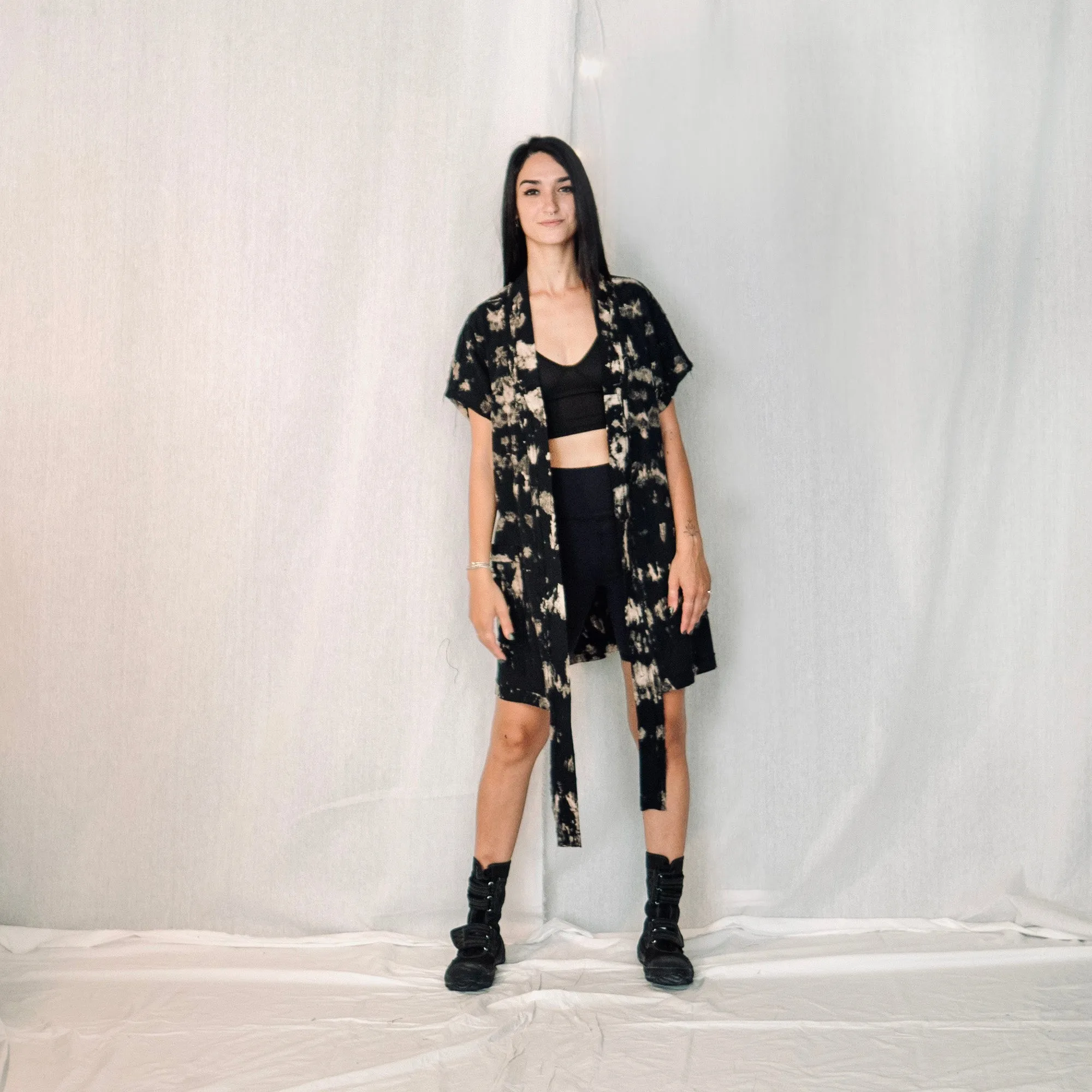 Nomad wrap-up Vest Dress  - Black & Stone