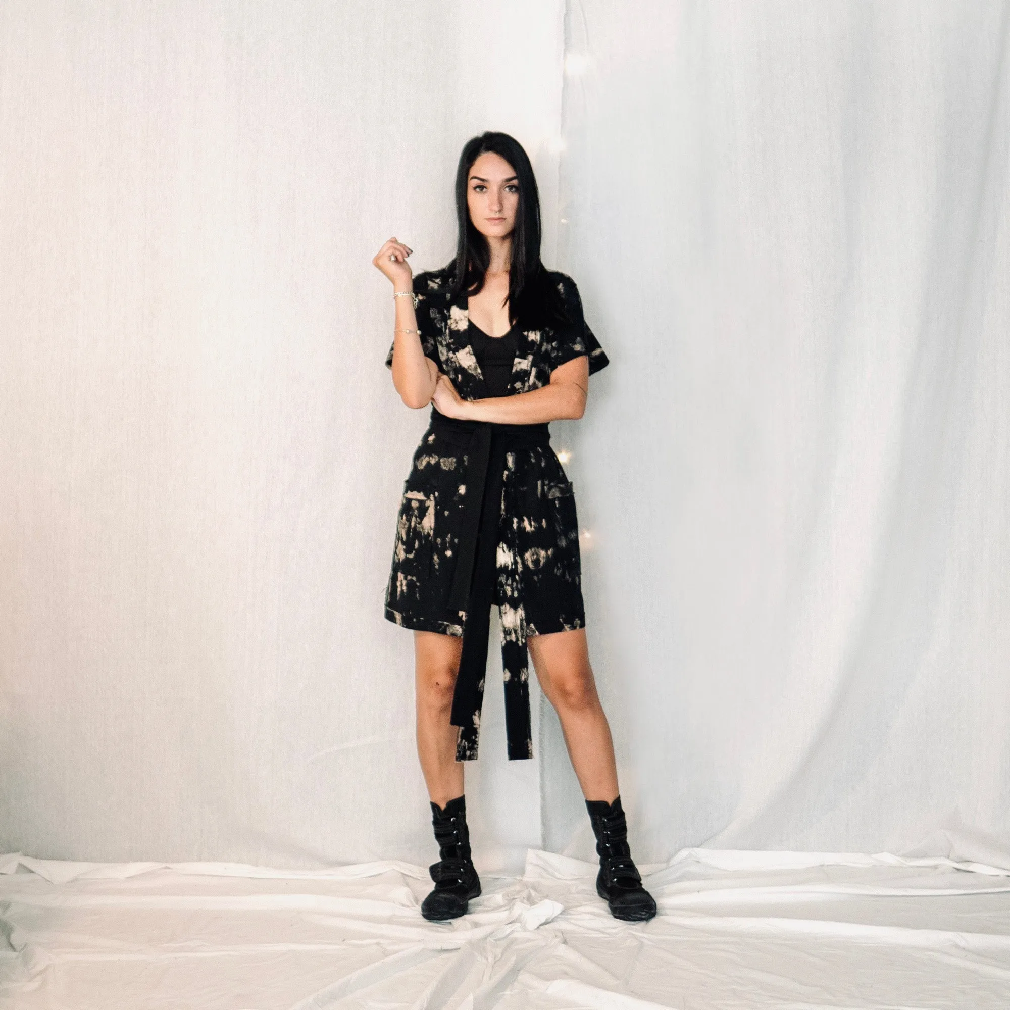 Nomad wrap-up Vest Dress  - Black & Stone