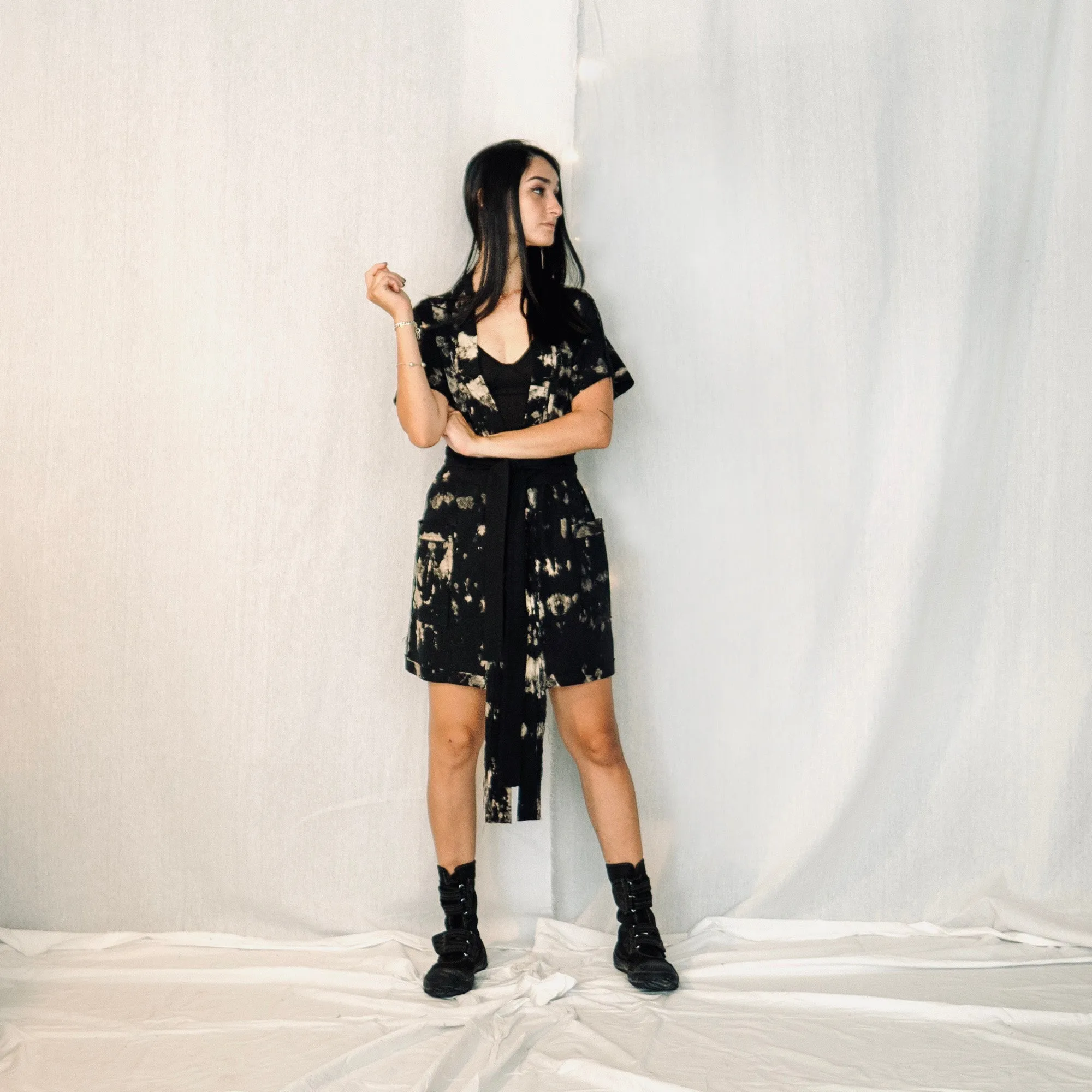 Nomad wrap-up Vest Dress  - Black & Stone
