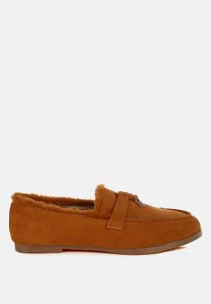 Ohrid Real Suede Leather & Faux Fur Flat Loafers