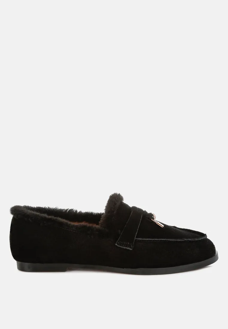 Ohrid Real Suede Leather & Faux Fur Flat Loafers