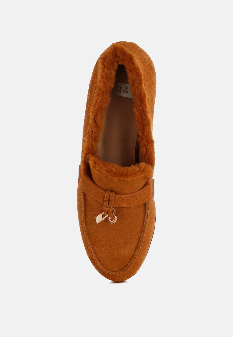 Ohrid Real Suede Leather & Faux Fur Flat Loafers