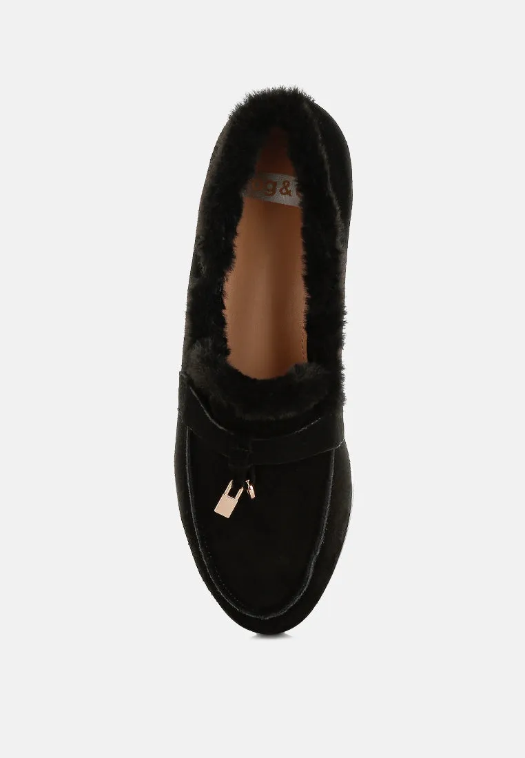 Ohrid Real Suede Leather & Faux Fur Flat Loafers