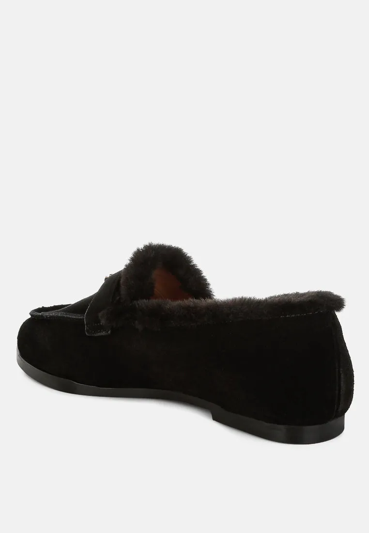 Ohrid Real Suede Leather & Faux Fur Flat Loafers