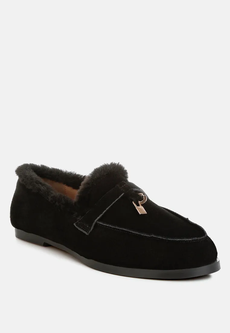 Ohrid Real Suede Leather & Faux Fur Flat Loafers