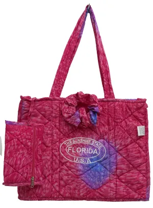 Pink Paradise Abstract Printed Hawaiian Beach Bag With Beach Wrap and Scrunchy For Women