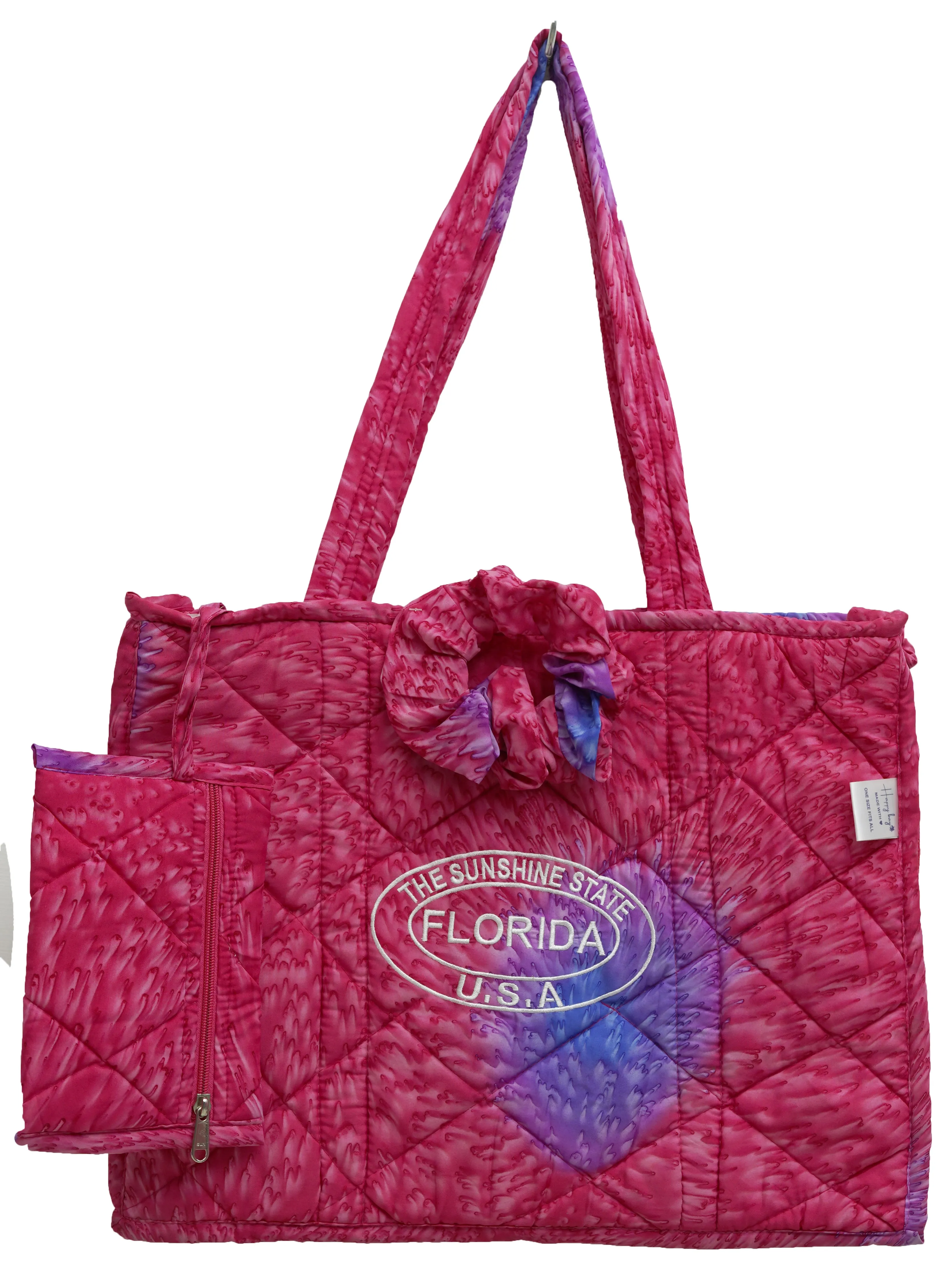 Pink Paradise Abstract Printed Hawaiian Beach Bag With Beach Wrap and Scrunchy For Women