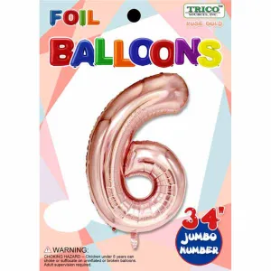 Rose Gold Number #6 34" Foil Balloon