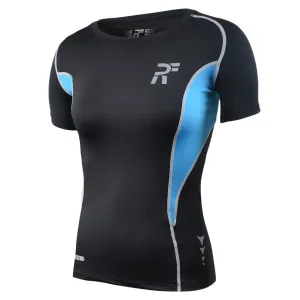 RunFlyte Women's Swarna Flow Short Sleeve T-Shirt Silvery Black/Aqua Blue