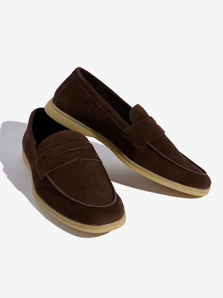 SOLEPLAY Dark Brown Faux-Suede Penny Loafers