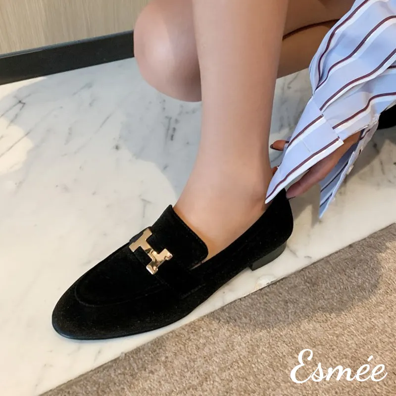Suede Loafers with Silver Plated Buckle
