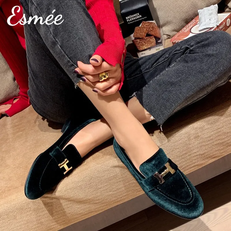 Suede Loafers with Silver Plated Buckle