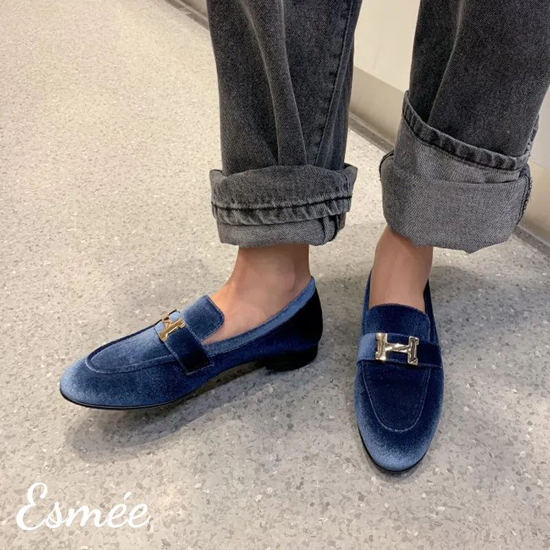 Suede Loafers with Silver Plated Buckle