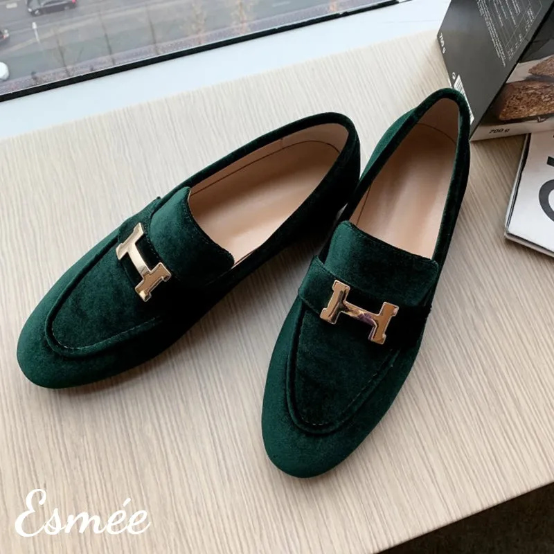 Suede Loafers with Silver Plated Buckle